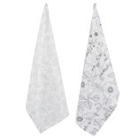 Torchon x2 coton beige motif v&eacute;g&eacute;tal 45x65cm