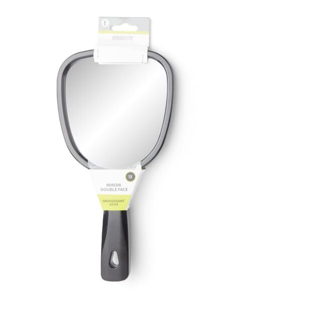 Miroir &agrave; main double face grossissant plastique noir