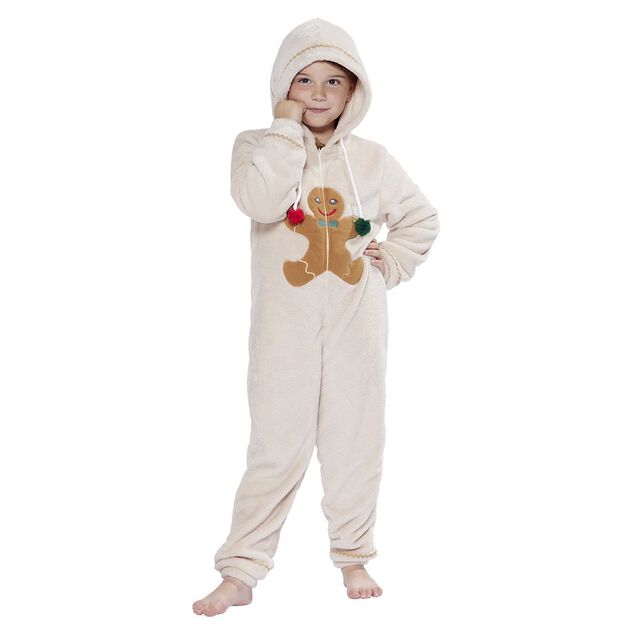Pyjama combinaison de No&euml;l enfant motif pain d'&eacute;pices