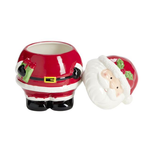 Bonbonni&egrave;re P&egrave;re No&euml;l c&eacute;ramique rouge et blanc 16x15xH22cm