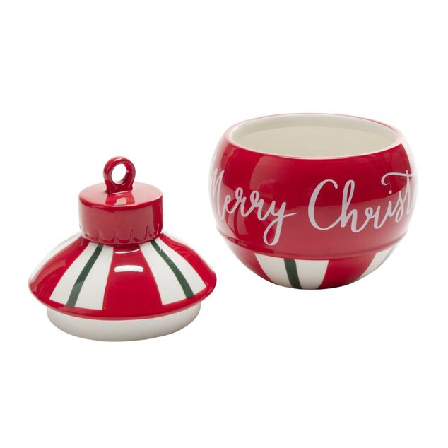 Bonbonni&egrave;re boule de No&euml;l Merry Christmas rouge et blanc &Oslash;15,5xH20cm