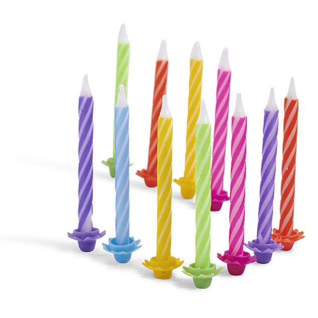 Bougies d'anniversaire multicolore x 24 et ses 12 supports