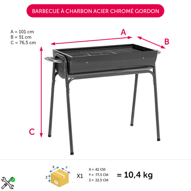 Barbecue &agrave; charbon acier Gordon 61x102xH86cm