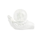 Main polyr&eacute;sine blanche avec boule de neige ange &agrave; poser &Oslash;6,5cm
