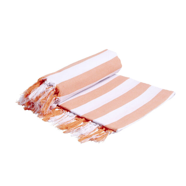 Fouta de plage 2 personnes marini&egrave;re blanc et corail 200x200cm