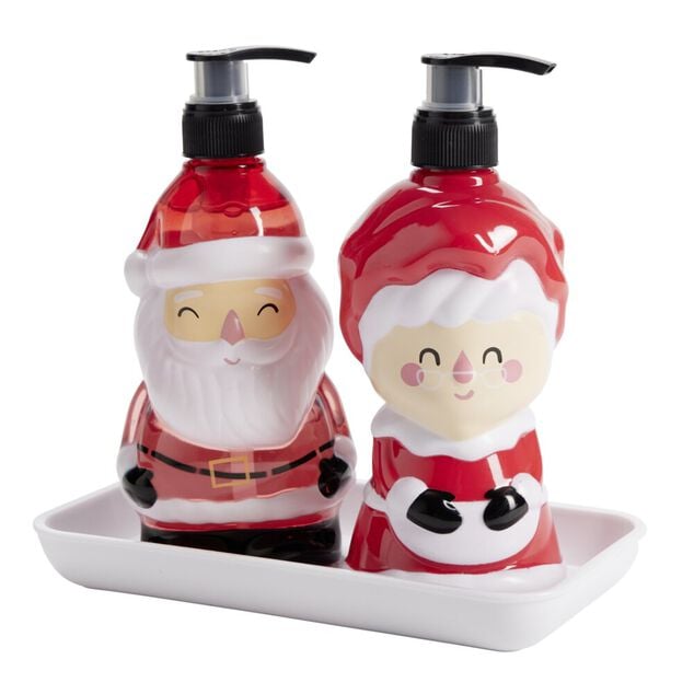 Savon mains liquide et lotion flacon P&egrave;re No&euml;l et M&egrave;re No&euml;l sur plateau 2x310ml