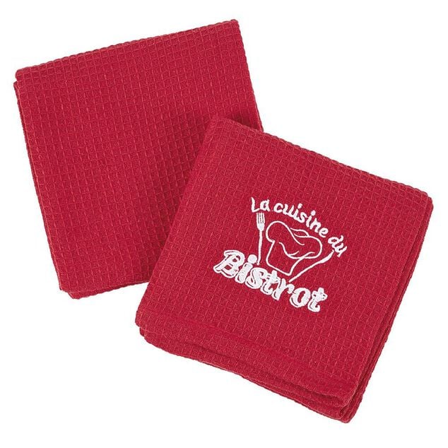 Torchon brod&eacute; La cuisine du Bistrot rouge x 2