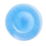 Assiette creuse verre bleu transparent liser&eacute; blanc &Oslash;23cm