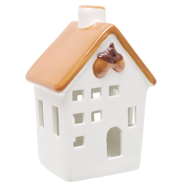 Maison d&eacute;co &agrave; poser &agrave; LED automne c&eacute;ramique blanc 8,5x7xH12,5cm (3 mod&egrave;les)