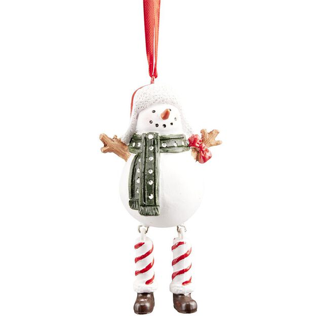 Suspension No&euml;l bonhomme de neige rouge et blanc H.12 cm