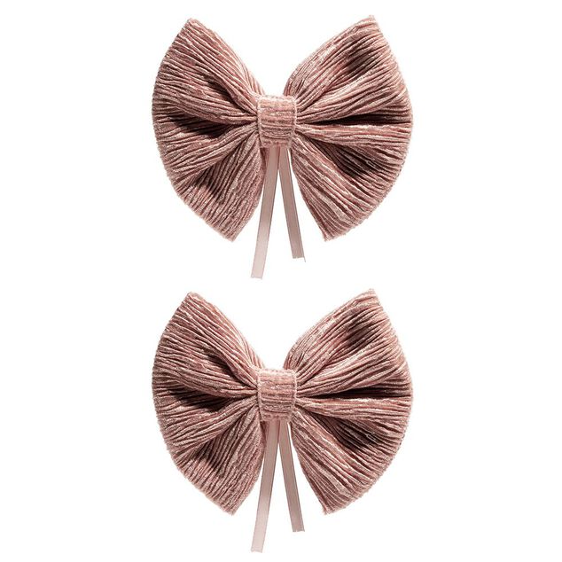 Noeud ruban velours c&ocirc;tel&eacute; rose L14,5xH12cm x2