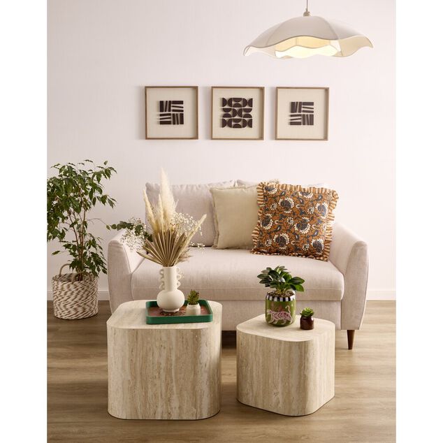 Table basse carr&eacute;e Terra x2 bois blanchi H32cm et H38cm