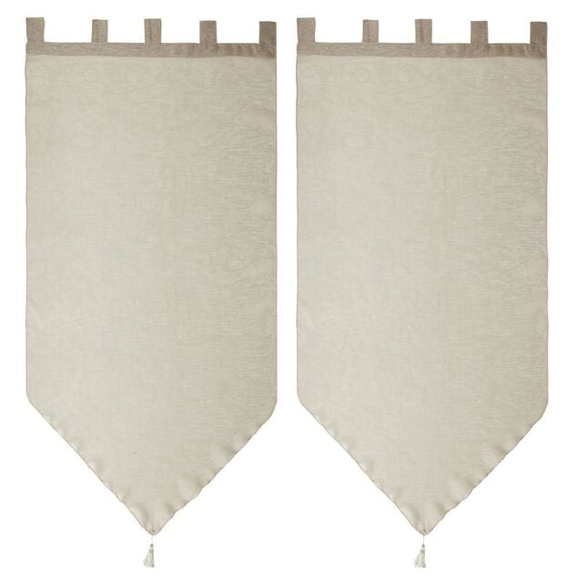 Vitrage à pattes voile uni taupe finition pointe pompon 60x120 cm x2