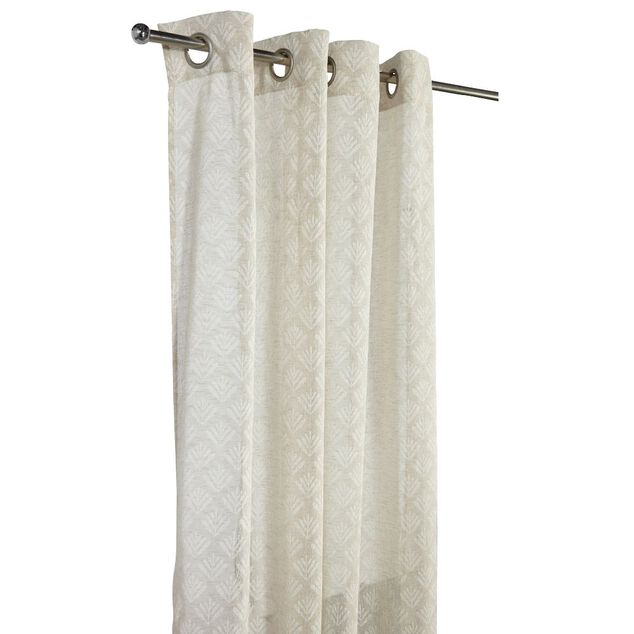 Voilage &agrave; oeillets imprim&eacute; feuilles taupe 140x240cm