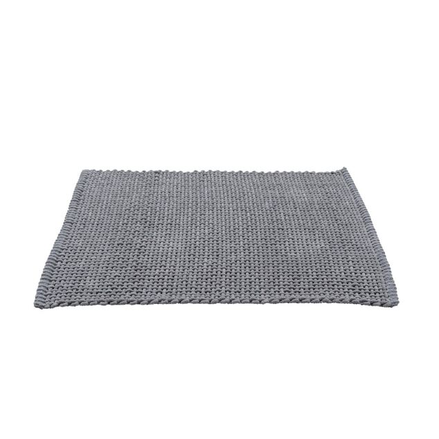 Tapis salle de bain rectangulaire polycoton quadrillé gris 45x70cm