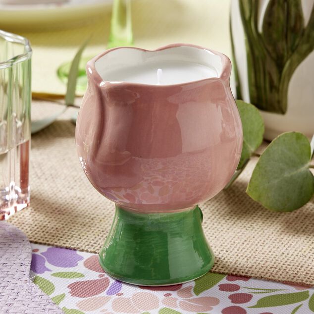 Bougie d&eacute;corative c&eacute;ramique fome tulipe &Oslash;7xH10cm (2 mod&egrave;les)