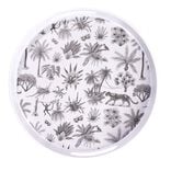 Plateau rond m&eacute;lamin&eacute; motif savane blanc et noir &Oslash;34,5xH5cm