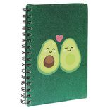 Cahier &agrave; spirale paillettes motif avocat format A5 vert 160 pages