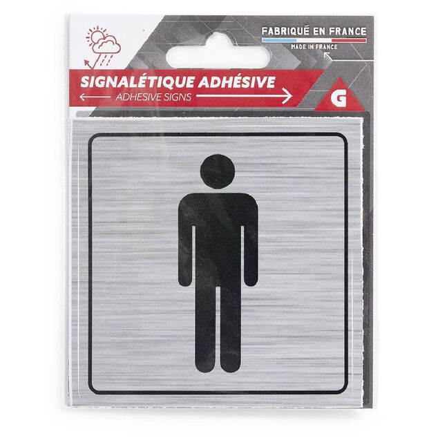 Signal&eacute;tique adh&eacute;sive "WC homme" - 8x8 cm