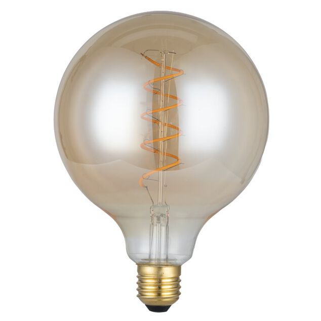 Ampoule LED E27 sph&egrave;re filament spirale jaune &eacute;clairage blanc chaud 25W