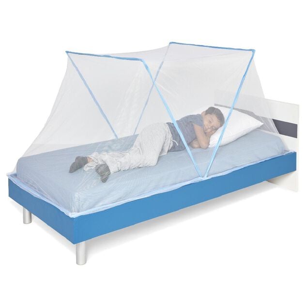 Moustiquaire d&ocirc;me pliable pour lit 1 place bleu et blanc