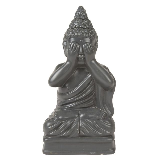 Statue Bouddha de la sagesse r&eacute;sine gris fonc&eacute;