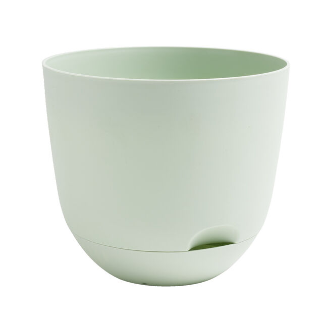 Pot rond avec r&eacute;serve d'eau plastique vert &Oslash;20xH17,7cm