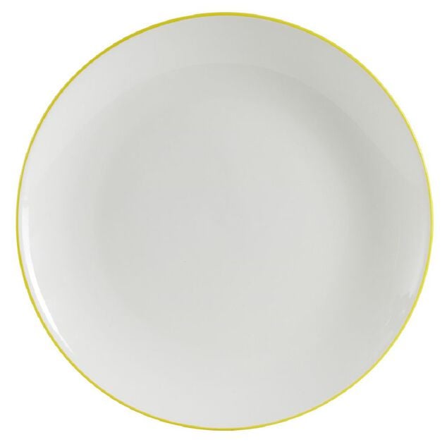 Assiette dessert porcelaine blanc liseré jaune Ø20cm