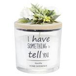 Bougie parfum&eacute;e dans verre couvercle bois fleur message &Oslash;8xH11cm