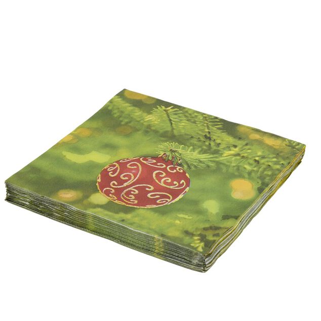 Serviette en papier 4 plis X20 pcs imprim&eacute; boule de No&euml;l suspendue 33X33 cm rouge et vert