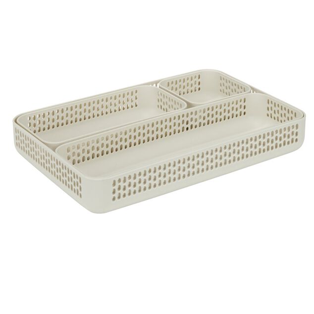 Organiseur de bureau pour tiroir x4 plastique beige 22x10,5xH4,5cm
