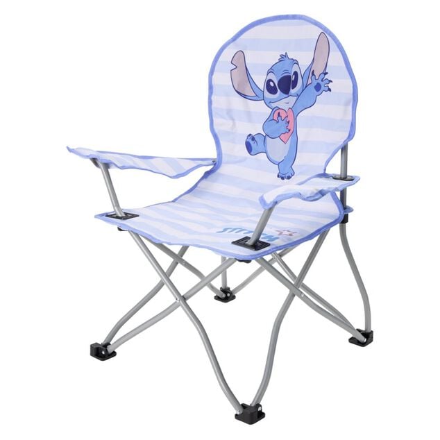 Fauteuil p&ecirc;cheur enfant pliable Stitch m&eacute;tal et polyester bleu 59x39xH62cm