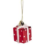 Cadeau &agrave; suspendre brillant rouge et blanc 3,5x3,5x3,5cm