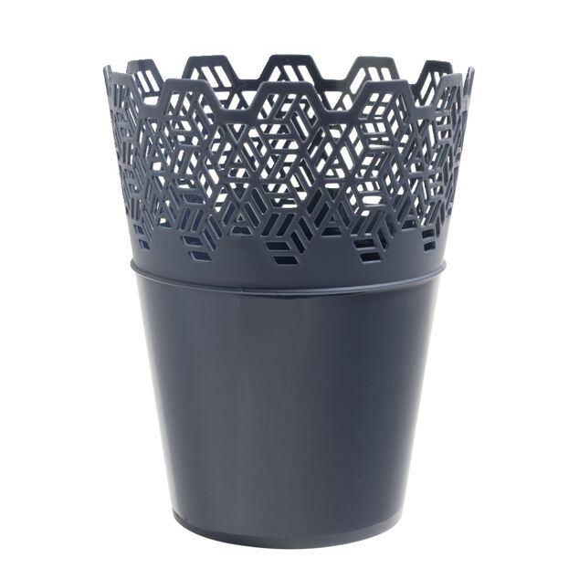 Pot rond plastique gris fonc&eacute; &Oslash;14xH18cm