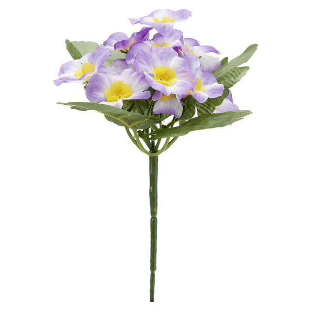Piquet pens&eacute;es artificielles 15 t&ecirc;tes H9 cm violet