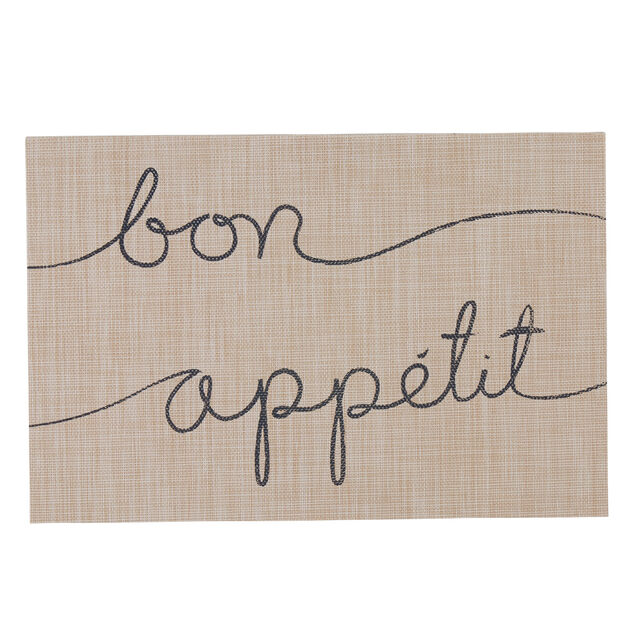 Set de table restangulaire plastique beige Bon app&eacute;tit