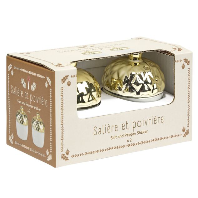 Sali&egrave;re et poivri&egrave;re forme gland automne dolomite dor&eacute; et blanc &Oslash;5xH7,5cm