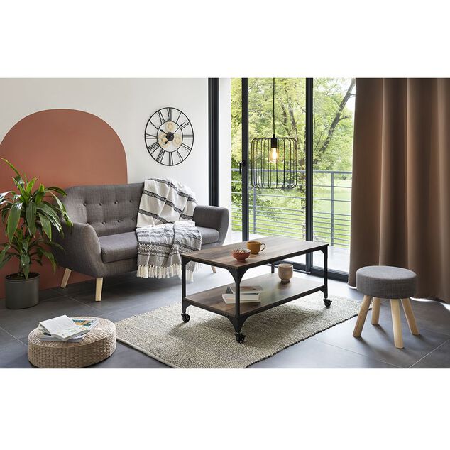 Table basse Detroit m&eacute;tal bois noir et marron  90x45xH50 cm