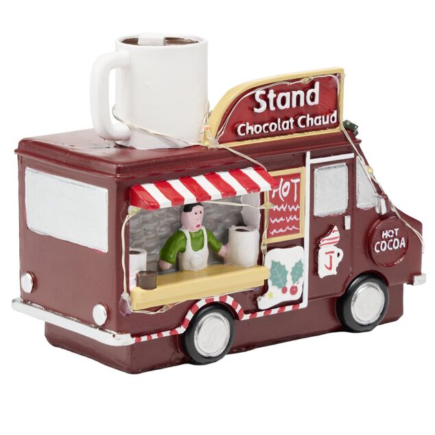 D&eacute;coration de No&euml;l camion stand chocolat chaud r&eacute;sine 14,5x7xH11cm