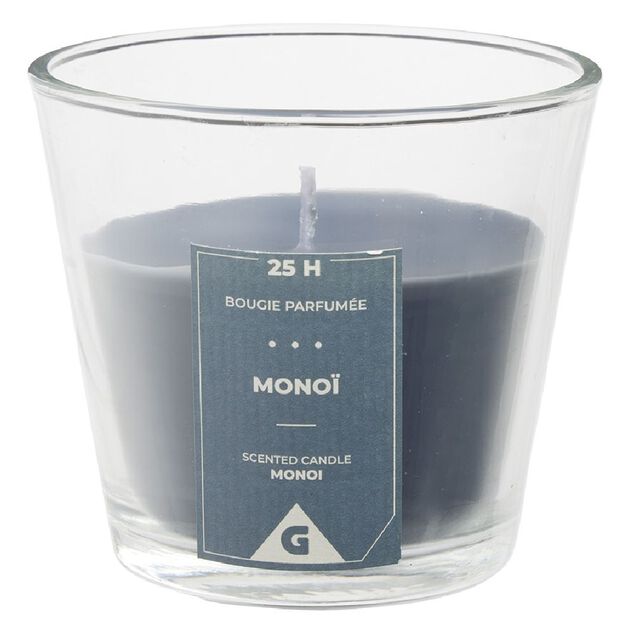 Bougie dans verre senteur mono&iuml; fleur de tiar&eacute; h.8,3 cm