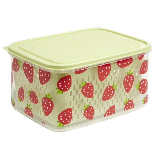 Bo&icirc;te de conservation alimentaire avec panier plastique vert motif fraise 3,3L