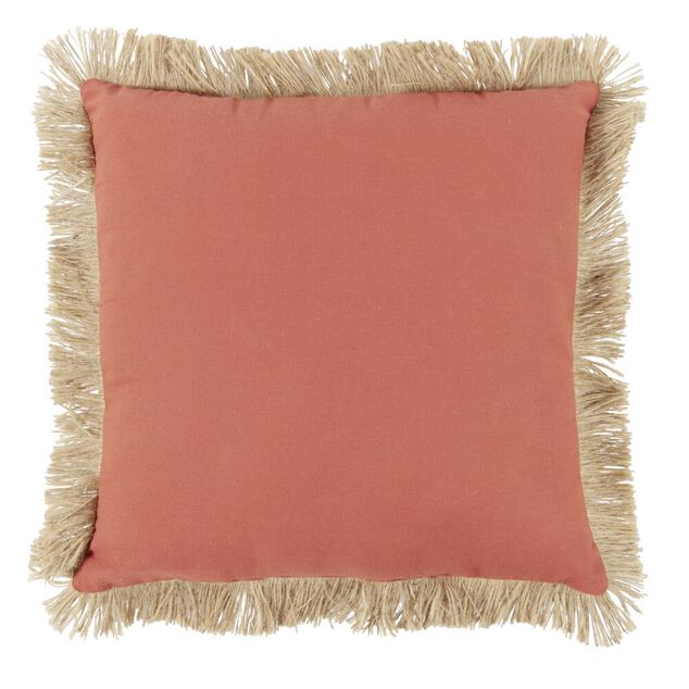 Coussin d&eacute;co franges jute 45x45cm rouge