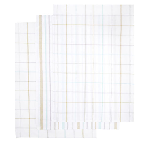 Lot de 3 torchons rectangulaires 50x70cm 100% coton quadrill&eacute; blanc