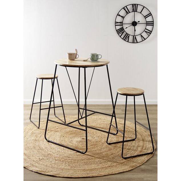 Table mange debout Othé métal noir et bois naturel Ø70xH100cm