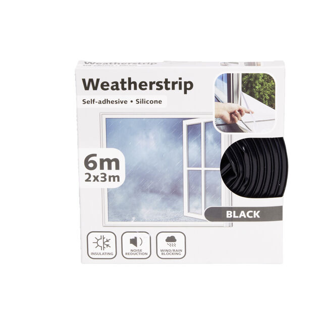 Joint d'isolation adh&eacute;sif silicone plat pour porte et fen&ecirc;tre 6m noir