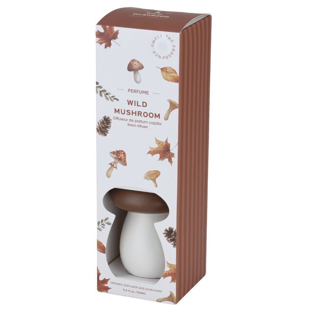 Diffuseur 100ml c&eacute;ramique forme champignon blanc et marron &Oslash;8xH8,5cm