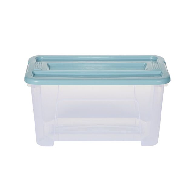 Bo&icirc;te de rangement 4,5L plastique transparent couvercle bleu 28x18,5xH14cm