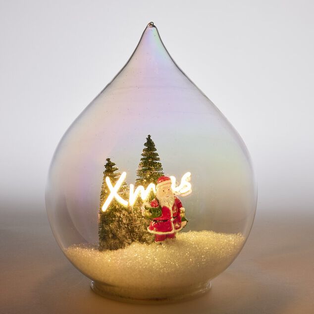 D&eacute;coration de No&euml;l LED &agrave; poser goutte sc&egrave;ne P&egrave;re No&euml;l &Oslash;14xH19,5cm
