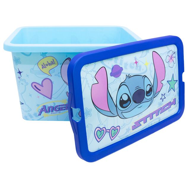 Box de rangement Disney Stitch et Angel 23L plastique bleu 40x30xH27,5cm