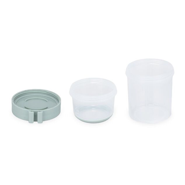 Bo&icirc;te alimentaire ronde 530ml avec cuill&egrave;re et compartiment plastique &Oslash;11xH18cm (2 mod&egrave;les)